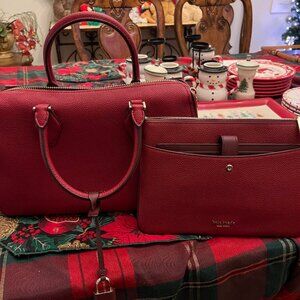 NWOT Kate Spade Brick Red/Burgundy Satchel and Matching Large Wallet/Zip Case!